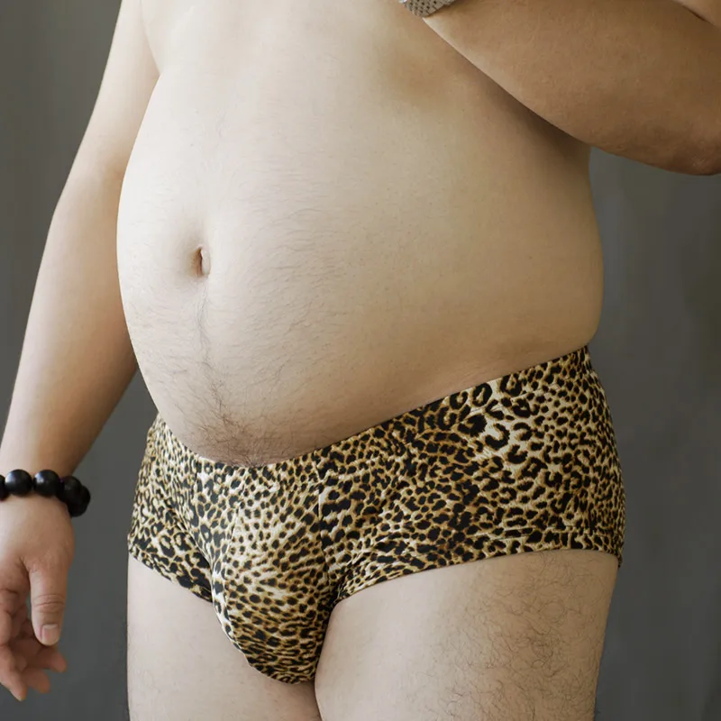 

Men's Leopard Print breathable U-Bulge briefs sexy lingerie Chubby large sizeshorts Underwear Low Waist Fashion new Underpants