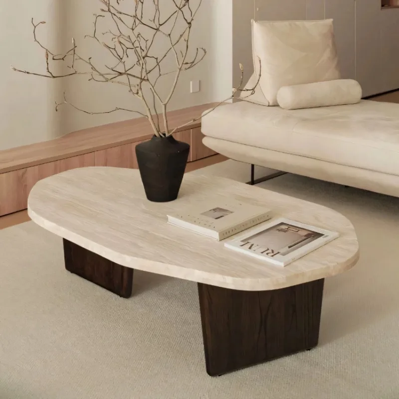 

Solid wood travertine coffee table minimalist small tea table small apartment living room home special-shaped Internet celebrity