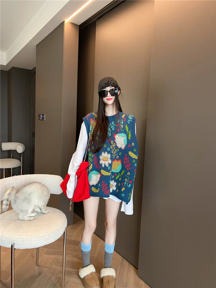

Retro Knitted Sweater Vest Women's Overhead Loose Outerwear Top round Ne Commute Sle New Arrival Spring 2026