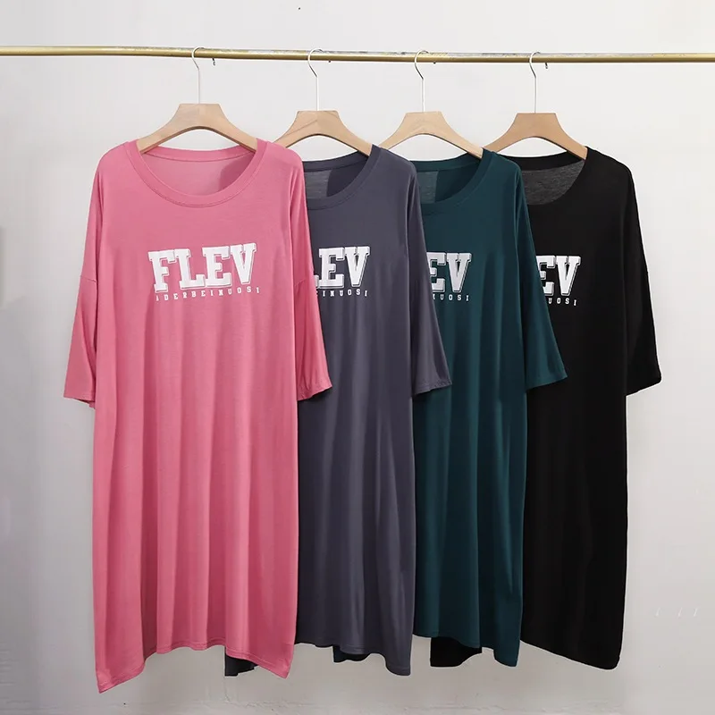 

Modal O Neck short sleeve long dress Plus size summer Loose Letters sleepdress Casual homewear nightdress comfort Loungewear