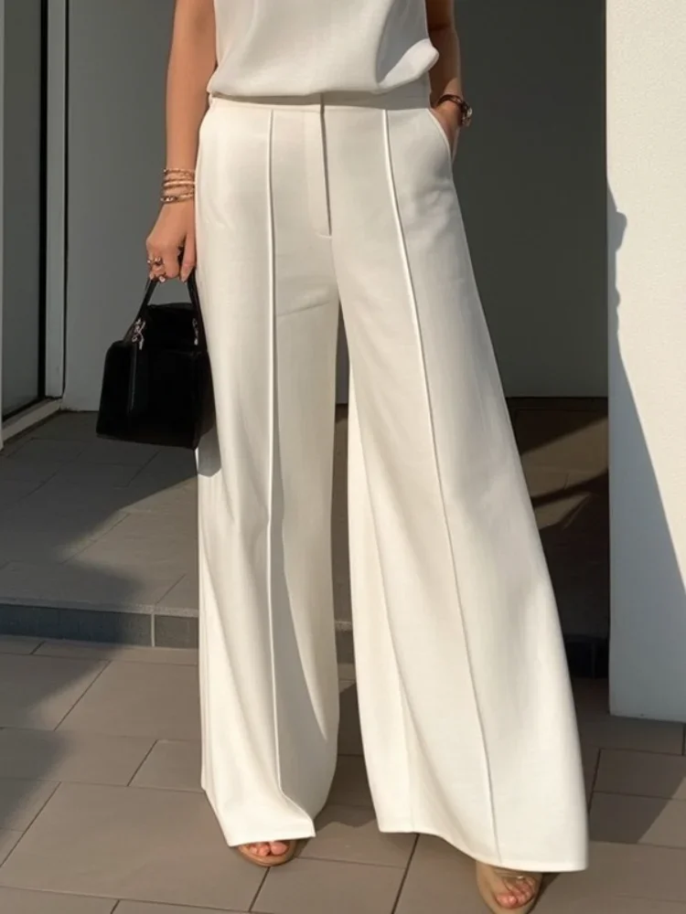 Yeezzi Office Lady Fashion White Suits Pants 2024 New Spring Summer Solid Color High Waisted Wide Leg Casual Trousers Bottoms