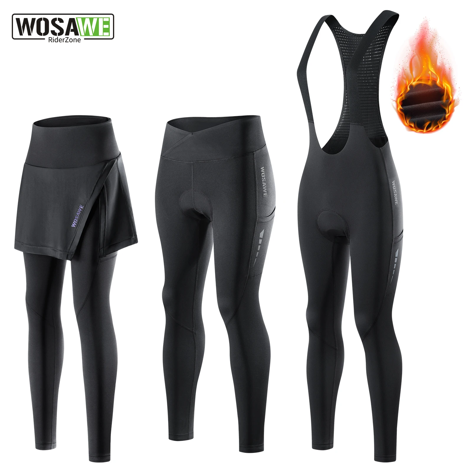 

WOSAWE женские зимние велосипедные брюки-комбинезоны с термоподкладкой, длинные леггинсы из флиса, теплые велосипедные колготки с карманами, велосипедные брюки