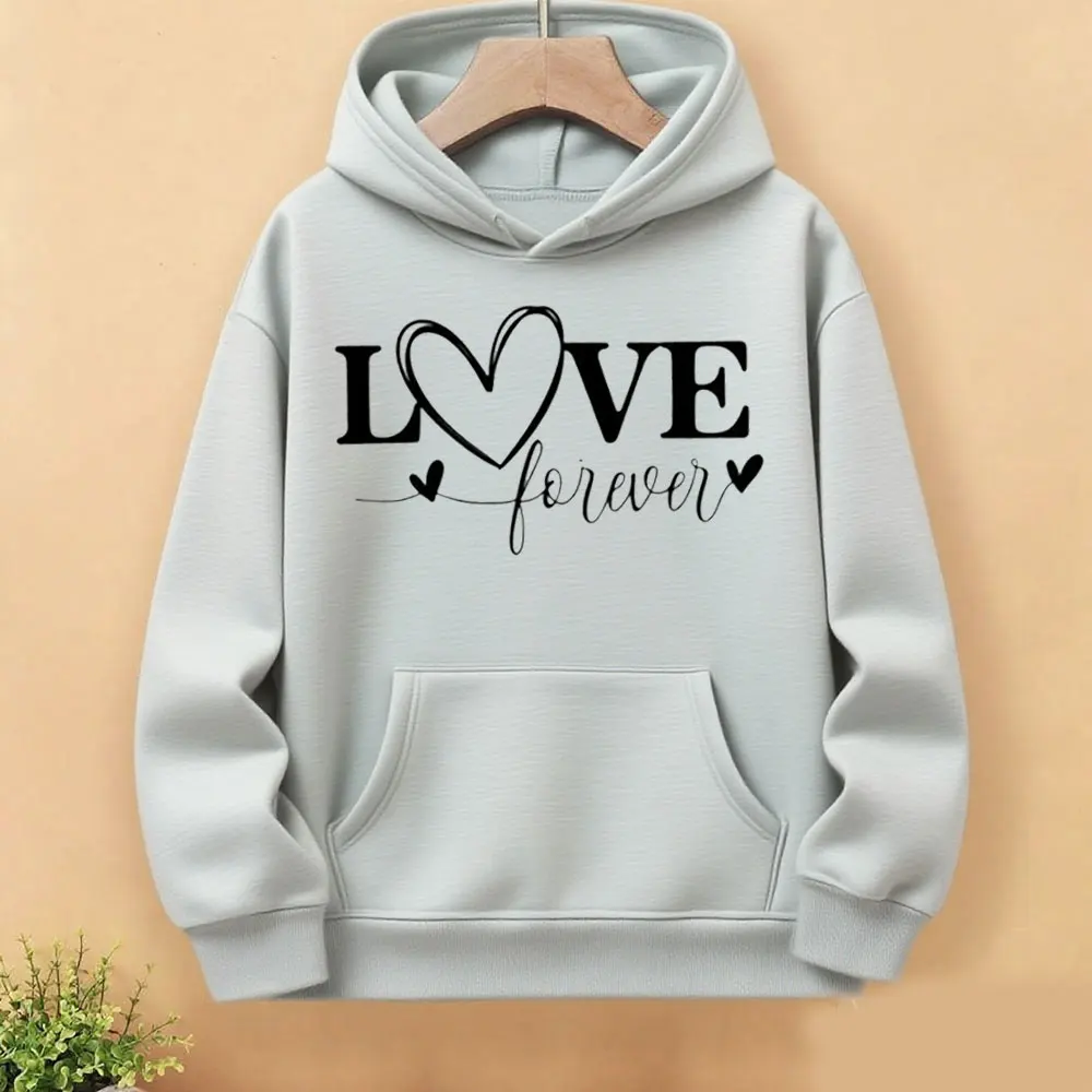 Love Forever Valentine's Day Sweatshirt Heart Graphic Hoodie Cute Couple Gift Anniversary Gifts for Her Harajuku Sweatshirt