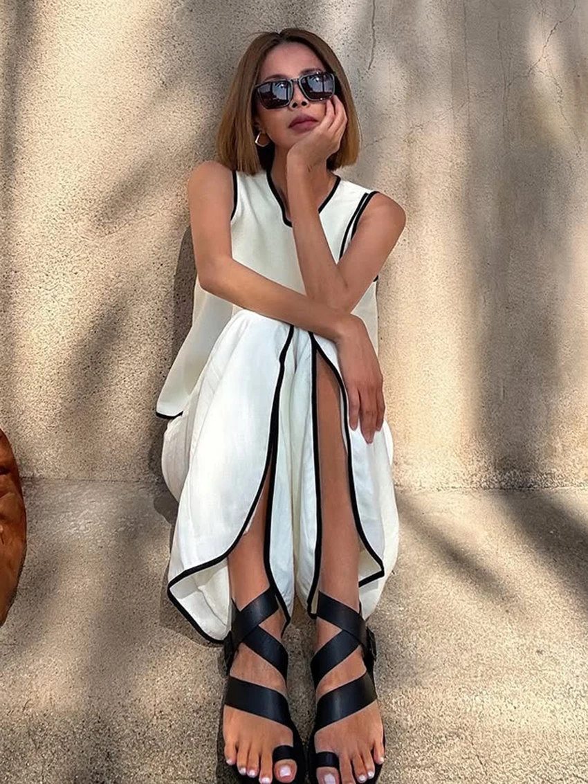 Marthaqiqi New Women Nightgowns Set O-Neck Sleepwear Sexy Tank Tops Nightwear Crop Top Nightie Pants Casual Ladies Pajamas Suit