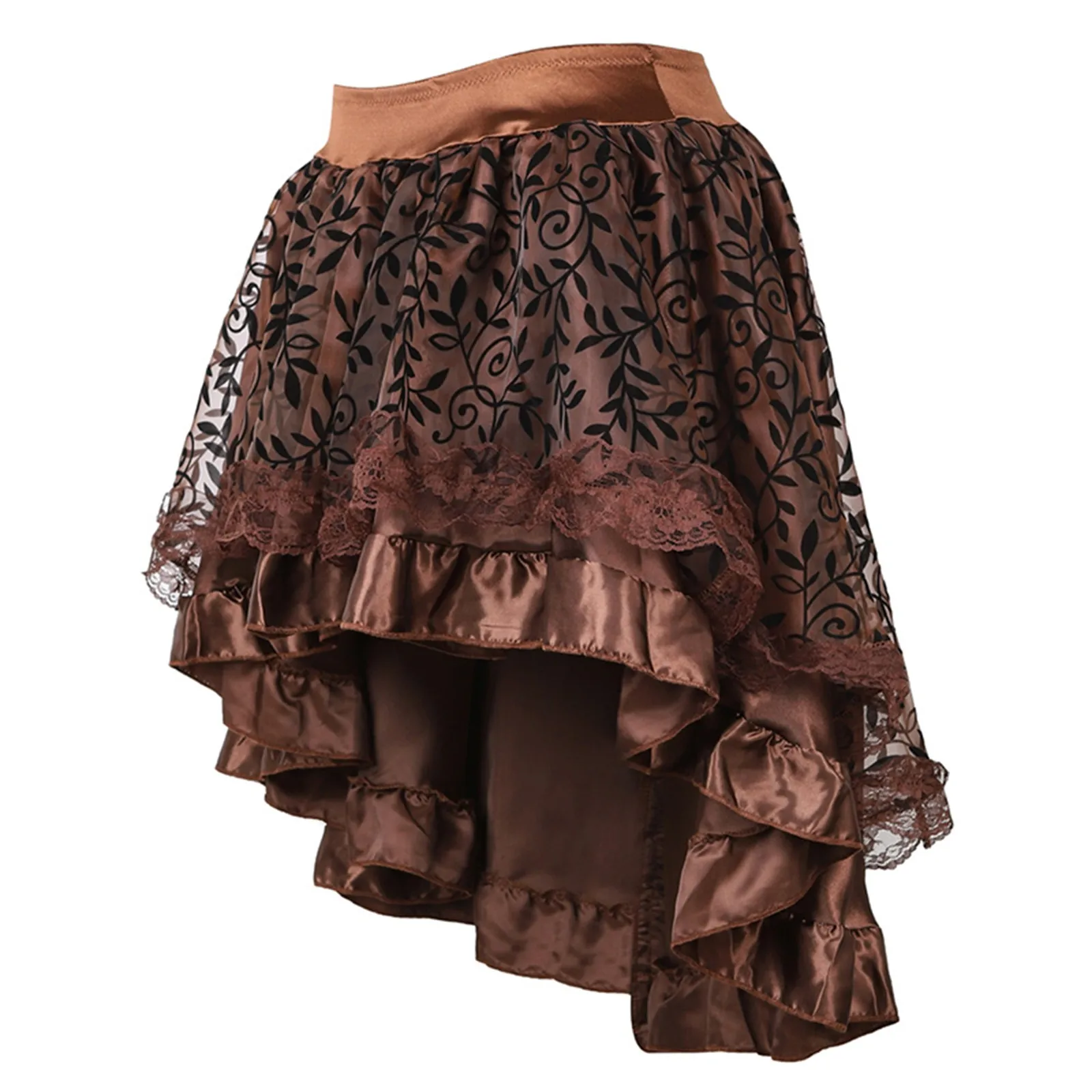 

Halloween Women's Cocktail Swing Skirt Retro Solid Color Irregular Elastic Skirt Lace Trim Women Vintage Gothic Skirt Costume