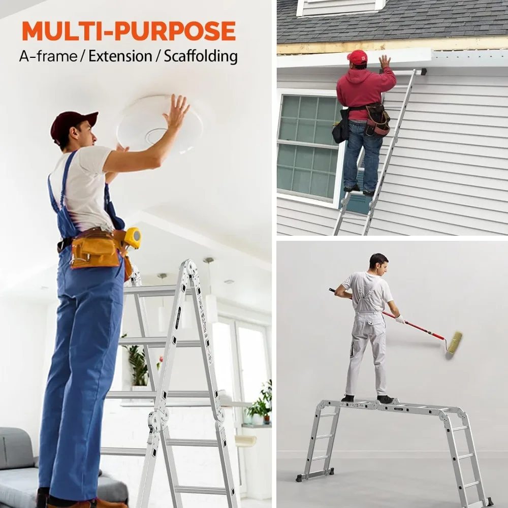 Folding Ladder Multi-Purpose Aluminium Extension 7-in-1 Step Heavy Duty Combination EN 131 Standard for Versatile and Safe Use