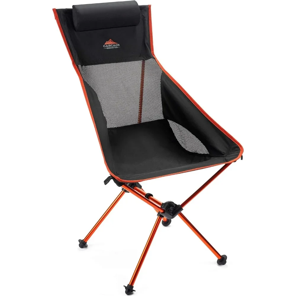 Outdoor High Back Lightweight Camp Chair with Headrest and Carry Case - Black