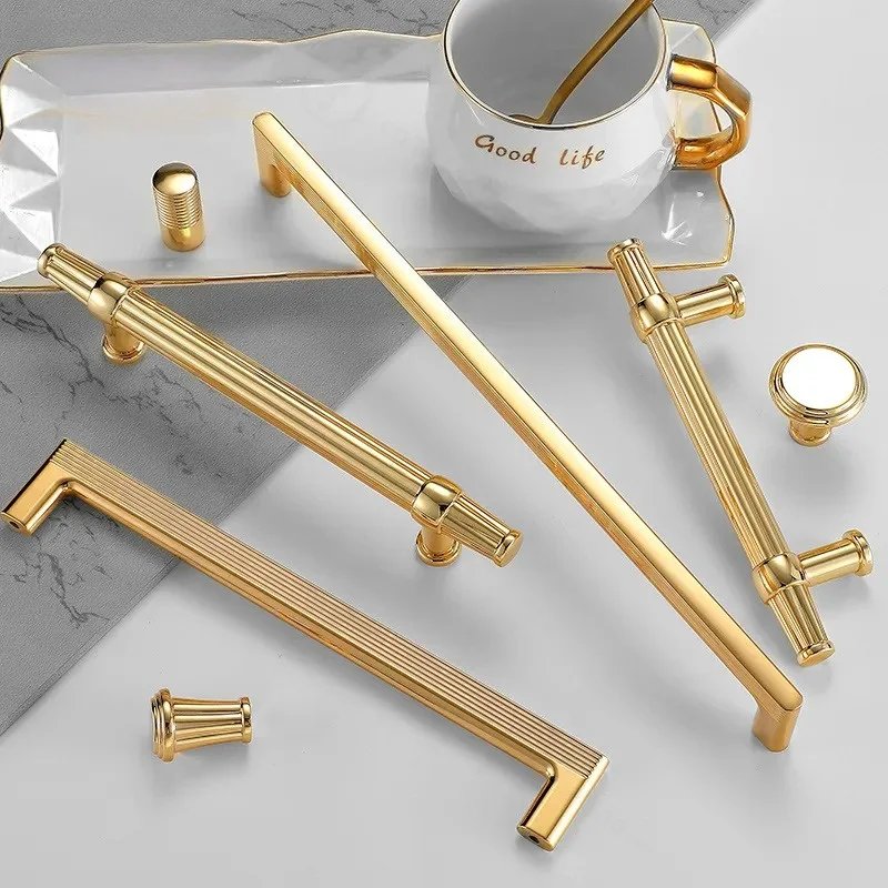 Modern Simple Solid Bright Gold Light Luxury High End Cabinet Door Handle Drawer Shoe Cabinet Wardrobe Handle