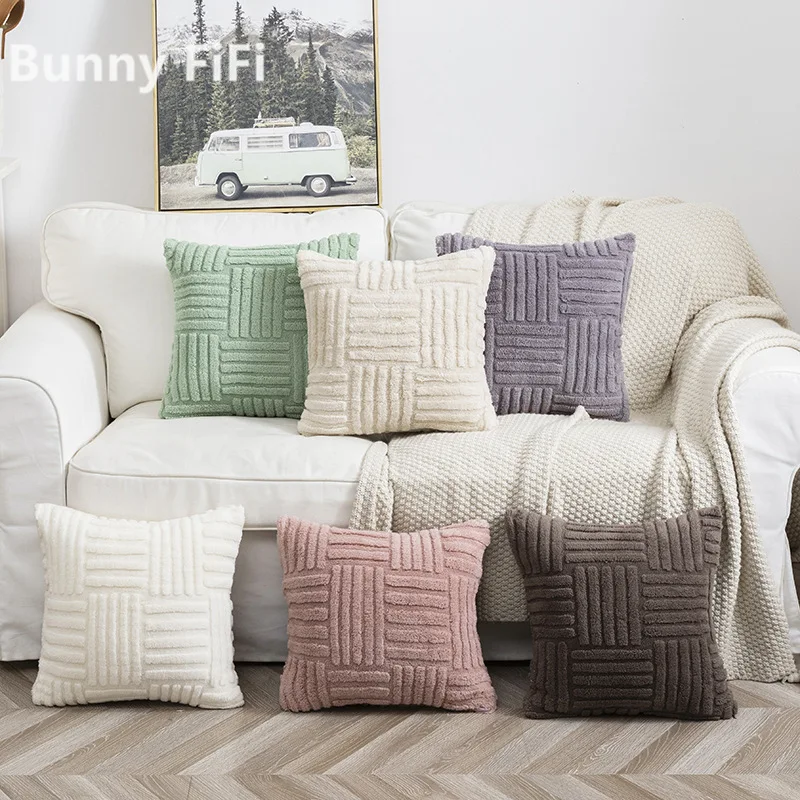 Woven Plush Falei Velvet Solid Color Double-sided Soft Plush Ultra Warm Pillowcase 45*45cm Decorative Cushion Cover For Sofa