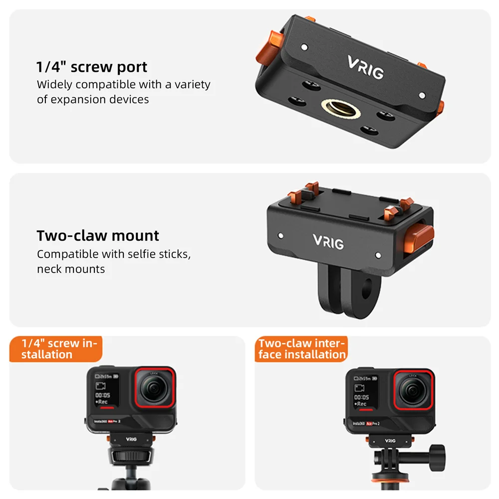 VRIG Magnetic  Quick Release Camera Adapter for Insta 360 ACE/ACE Pro/ACE Pro 2/ X5 / X4 / X3 / X2 / ONE RS / ONE X Camera Mount