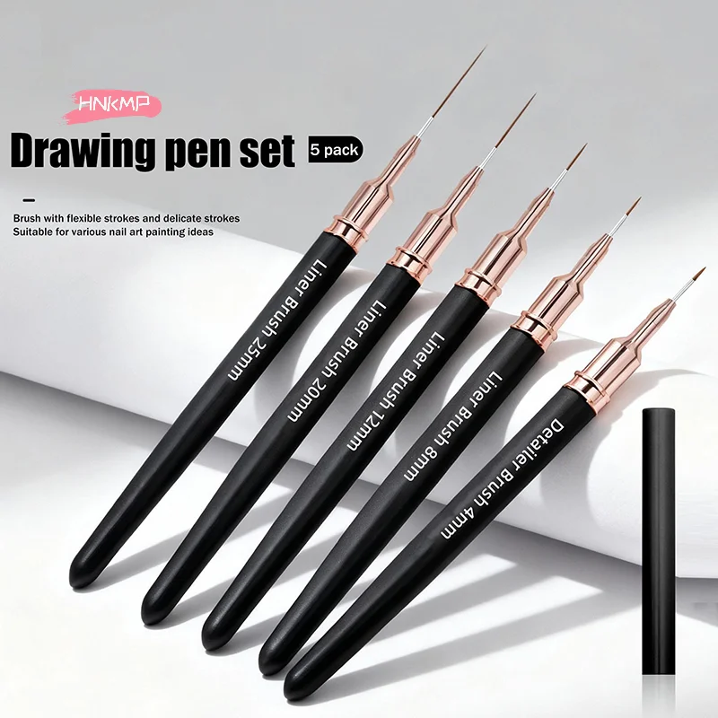 5Pcs Nail Art Liner Brushes Set Various Sizes 4/8/12/20/25mm Manicure Pens for Long Lines And Thin Details Painting Drawing Tool