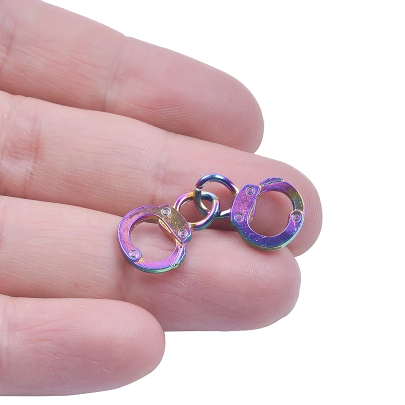 10pcs/Lot Handcuffs Pendant Rainbow Color Punk Accessories DIY Jewelry Making Supplies Metal Charms Wholesale Items For Business