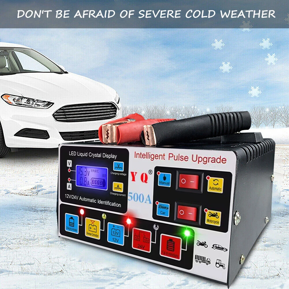 240W Car Battery Charger 12V 24V Intelligent Pulse Repair LCD Digital Display Fast Power Charger Fully Automatic