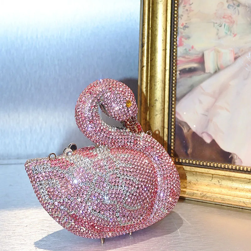 Swan Women Stones Evening Clutch Bags Brides Animal Rhinestone Purses and Handbags Luxury Designer Gems Shoulder Bags
