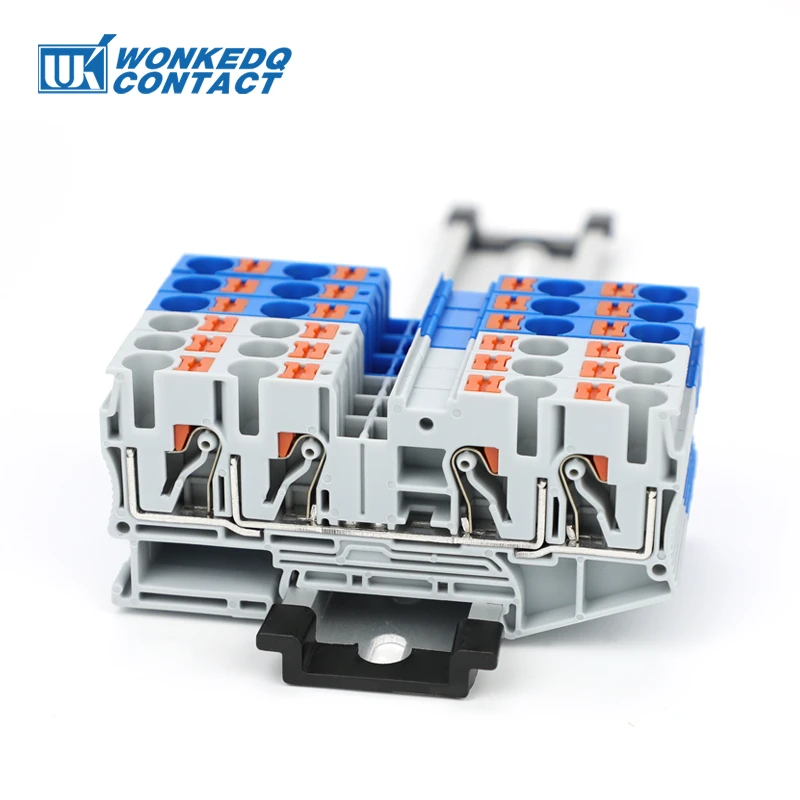 10Pcs PT6-QU Push In Terminal Block 6mm² Electrical Cable Connect PT 6-Quattro Din Rail 4 Wires Wiring Connector