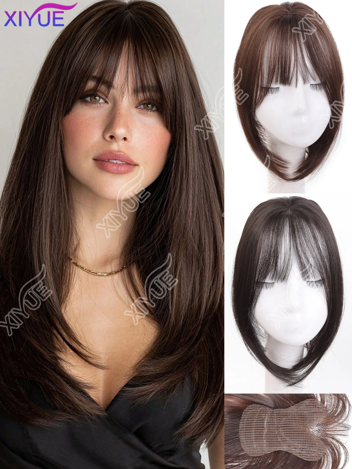 XY Upgraded Forehead Borderless Design Synthetic Magic Paste Hair Topper For Women | No Clip-In Bang Extension | Cover Hair Loss