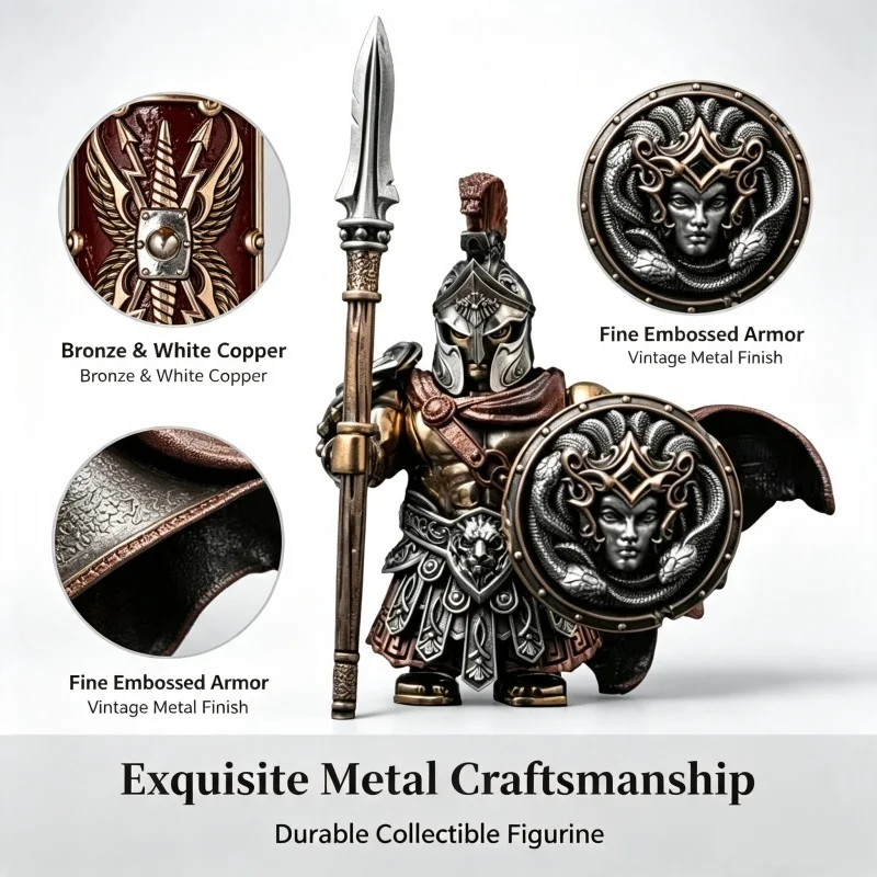 Fully Detachable Spartan Commander Figurine, Interchangeable Shields, Ancient Greek Hoplite Collectible Desktop Decor Ornament