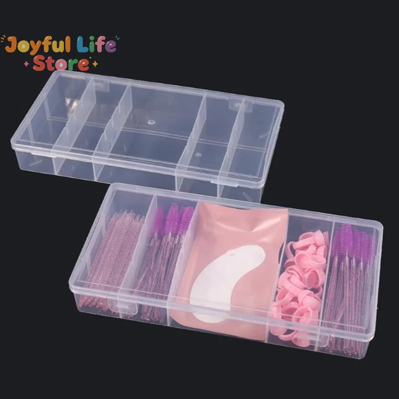 Hot Transparent With Cover Rectangle Vertical 5 Grid Eyelash Extension Tool Storage Box Glue Tweezer Holder Makeup Organizer