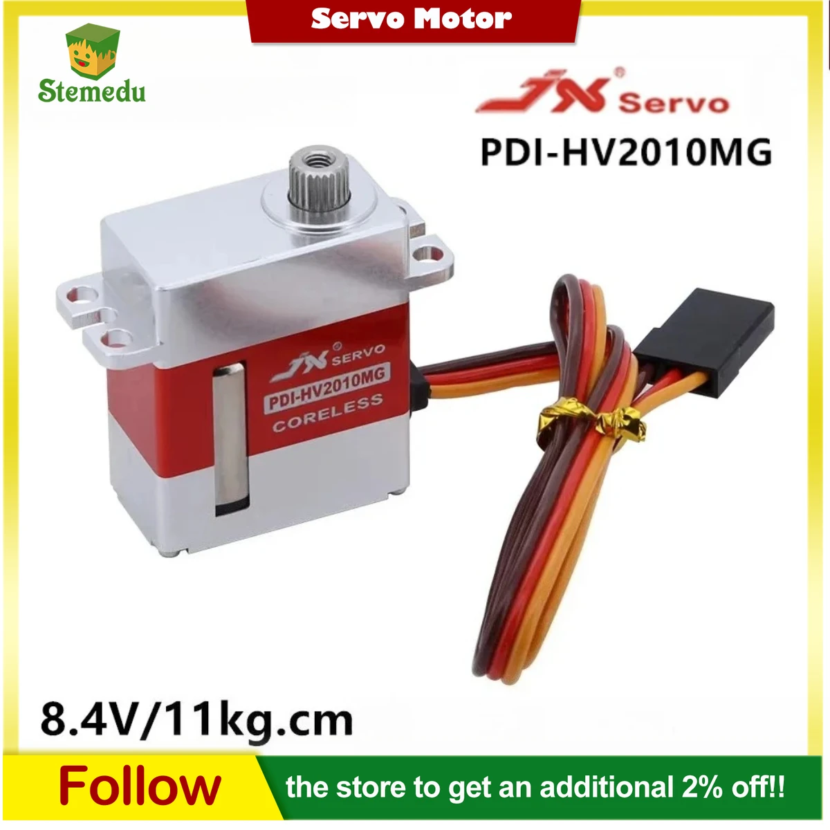 

11 кг JX цифровой сервопривод Micro PDI-HV2010MG 8,4 В высокоточный двигатель без сердечника RC мини-сервопривод для модели вертолета планера