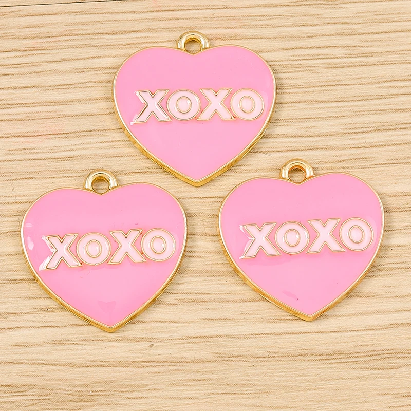 10pcs 21x21mm Cute Enamel Love Heart Charms Pendants for Jewelry Making Drop Earrings Necklaces Bracelets DIY Crafts Accessories