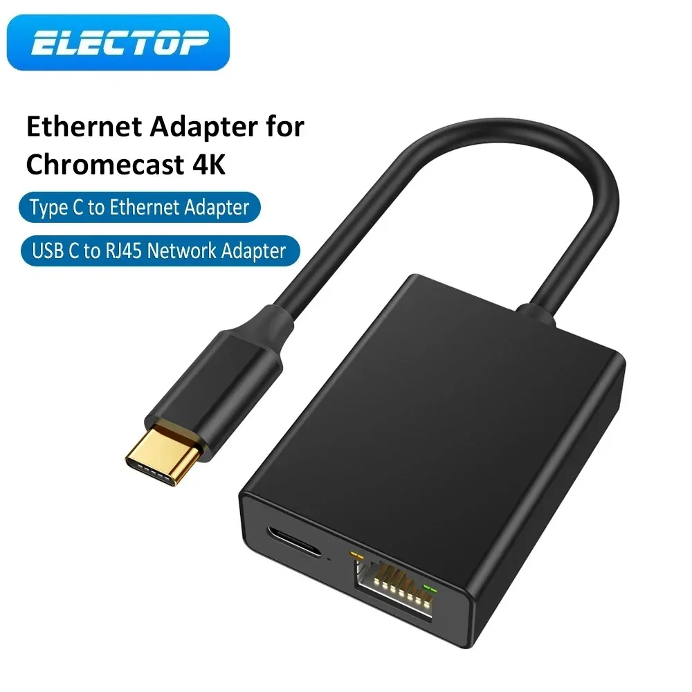 ELECTOP adaptador Ethernet de tarjeta de red USB para Chromecast, Google TV tipo C a red RJ45 para teléfonos inteligentes, tabletas, dispositivo