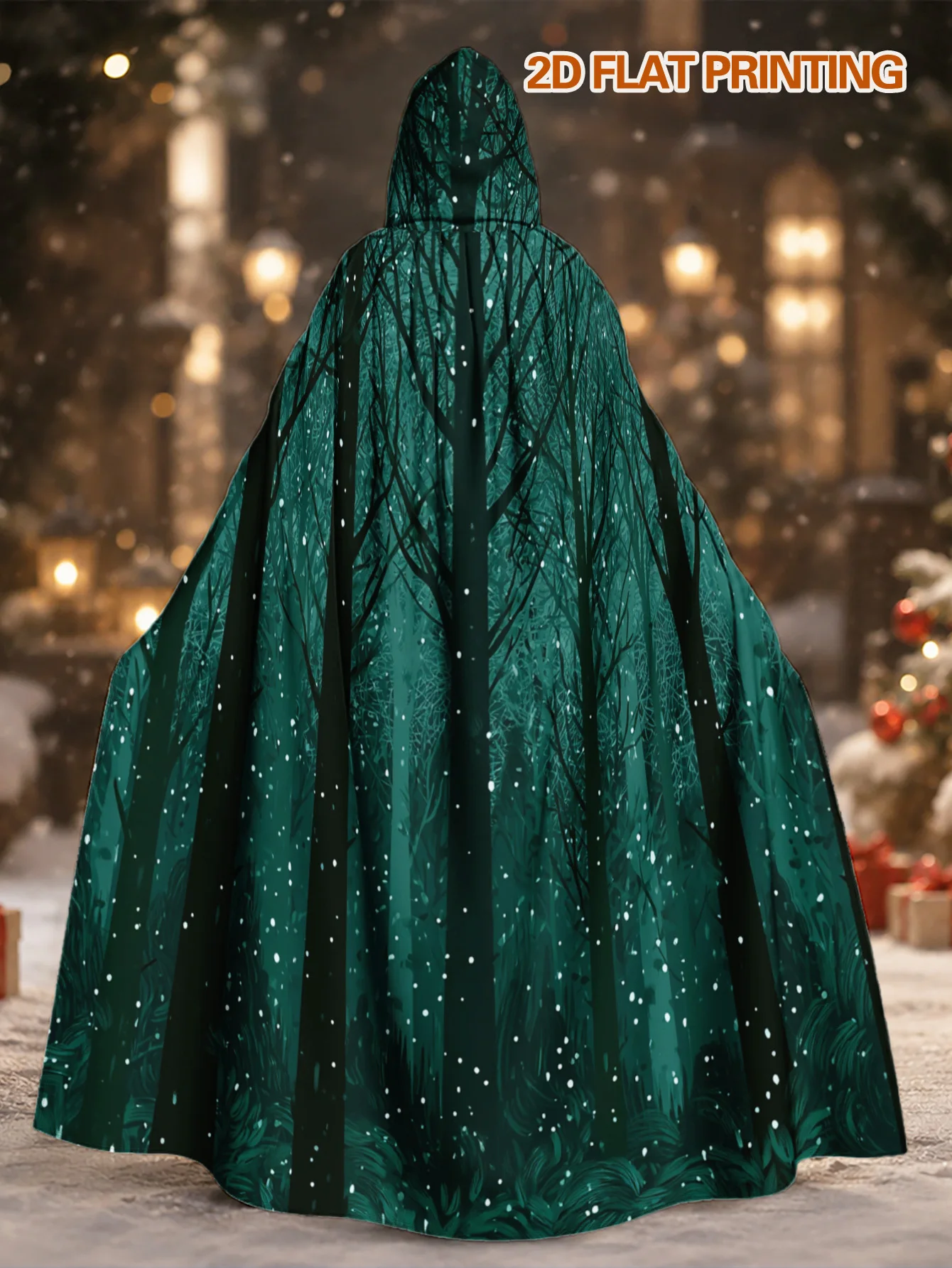 Capa de disfraz de Halloween con estampado gótico de noche de bosque nevado, bata de bruja para adultos, para hombres y mujeres, adecuada para fiestas, 1 ud.