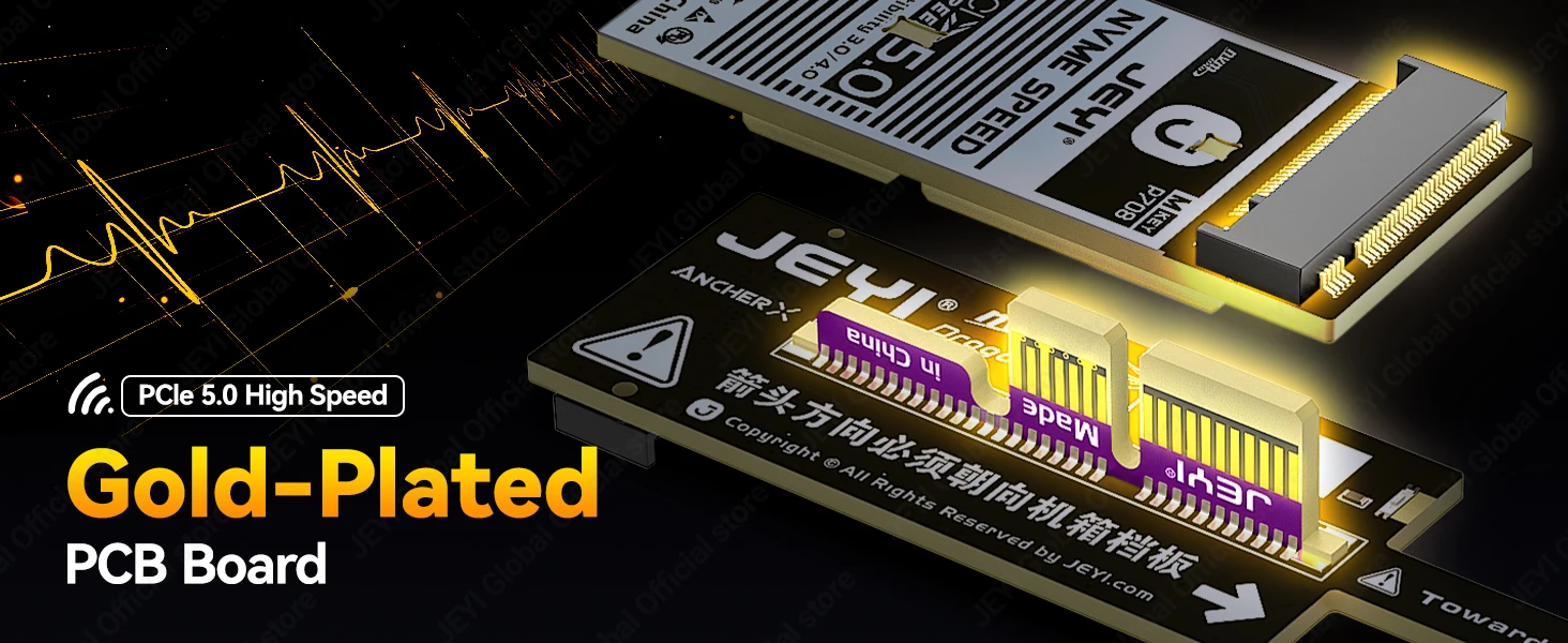 JEYI Flache PCIe 5.0 X1 zu NVMe Adapterkarte 128Gbps Kompaktes Mini-Design Ohne GPU-Blockierung für M-Key NVMe SSD PCIe X1/X4/X8/X16 – Detail 6