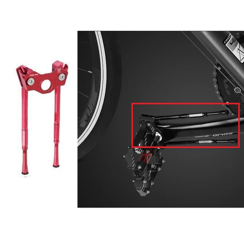 Mountain Road Bike Kickstand Bicycle Kick Stand Alloy Double Legs Stand Parking Rack Adjustable Side Stick 33-39mm, Red