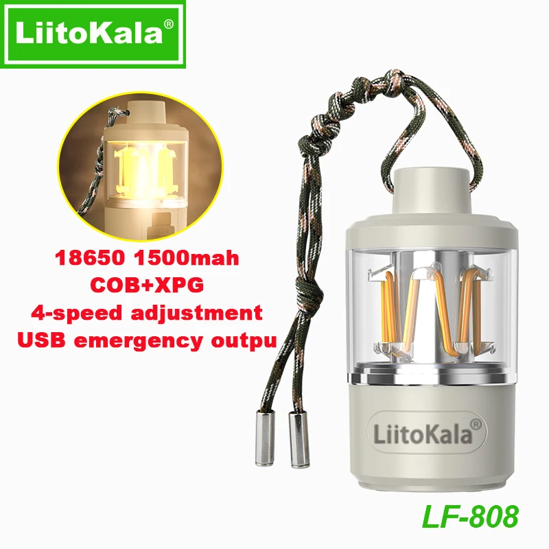 LiitoKala Luce d'atmosfera da campeggio LF-808 18650+1500mAh Torcia 10-180LM