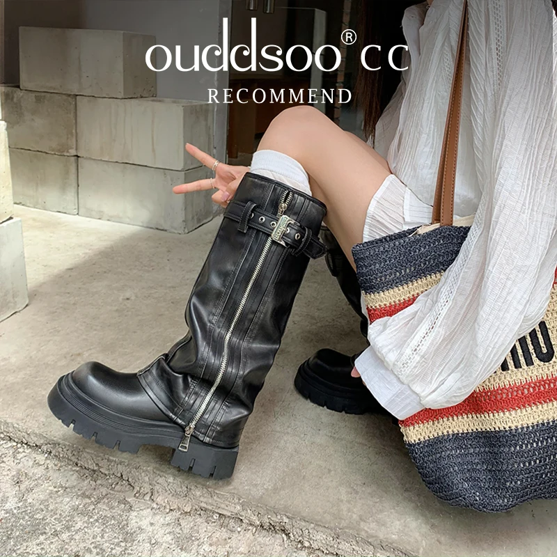 Ods  Women Mid Calf Boots Long Ankle Boots Chunky Platform Punk Motorcycle Gothic Street Cool Shoes Designer Brand Street Sexy