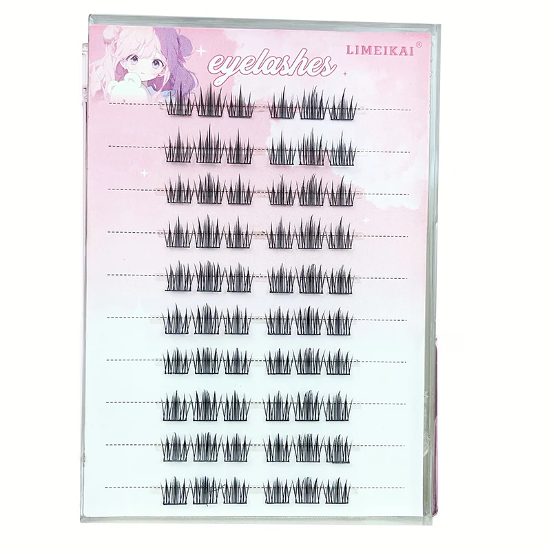 Ciglia finte senza colla per ragazza vibrante, fai da te a grappolo singolo, volume quotidiano trasparente naturale, ciglia di simulazione per principianti