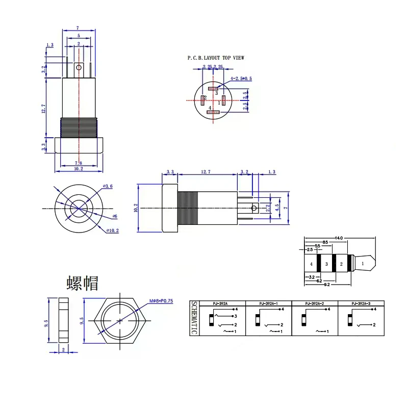 PJ-392A 3/4 Pin 3,5 mm Audio Jack Buchse 3/4 Pole Stereo Solder Panel Mount 3,5 mm Kopfhörer Buchse Stecker mit Mutter – Detail 1