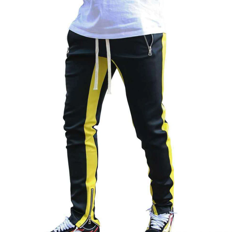 2025 Men Sweatshirts Jogging Pants Men Casual Pants Men Stylish Color Block Zip Pockets Drawstring Sports Skinny Trousers Pants