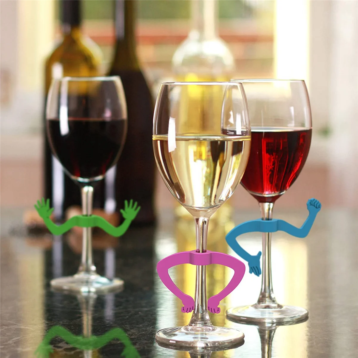 A40T 12Pcs Wine Glass Marker Silicone Wine Drink Markers Wine Identifiers for Assorted Colours,Random Color