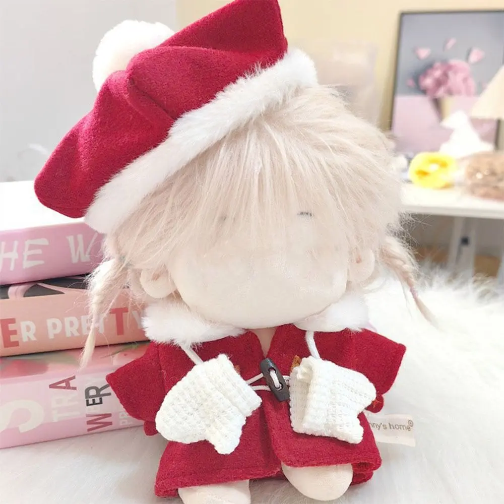 20cm Doll Woolen Coat Suit Gift Accessories Red Overcoat Cap Set DIY Playing House Doll Clothes Cotton Stuffed Dolls