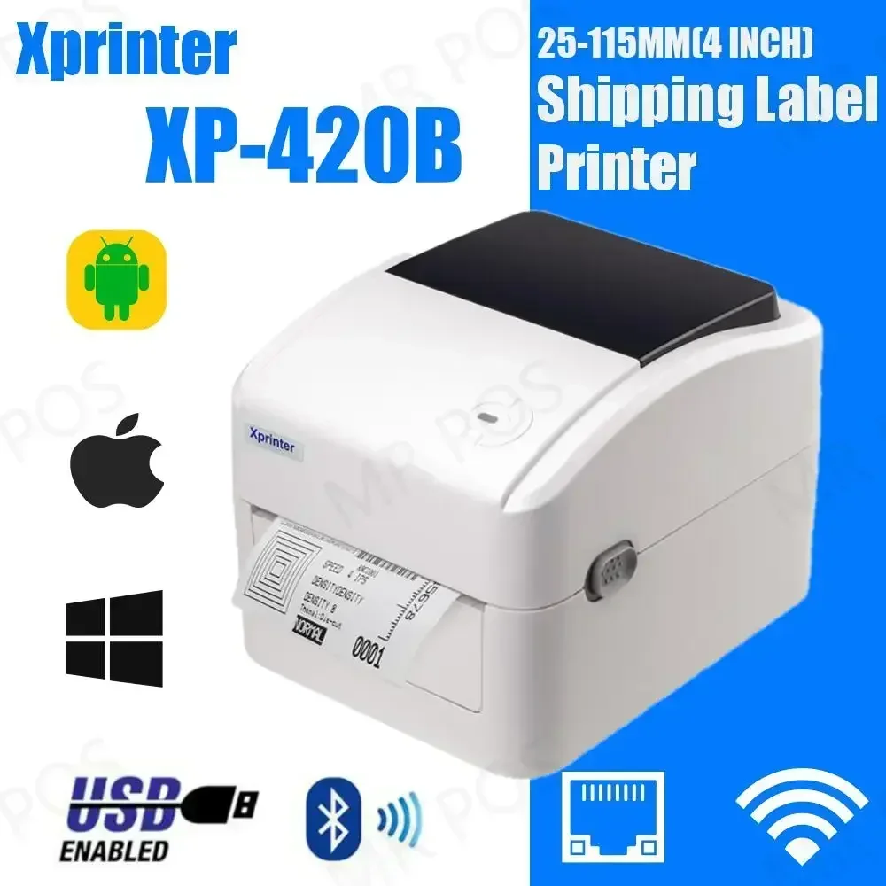 Xprinter 4 Inch Thermal Label Printer Shipping label printer Barcode Sticker Machine 420B USB Bluetooth Wifi Printing  25-115mm