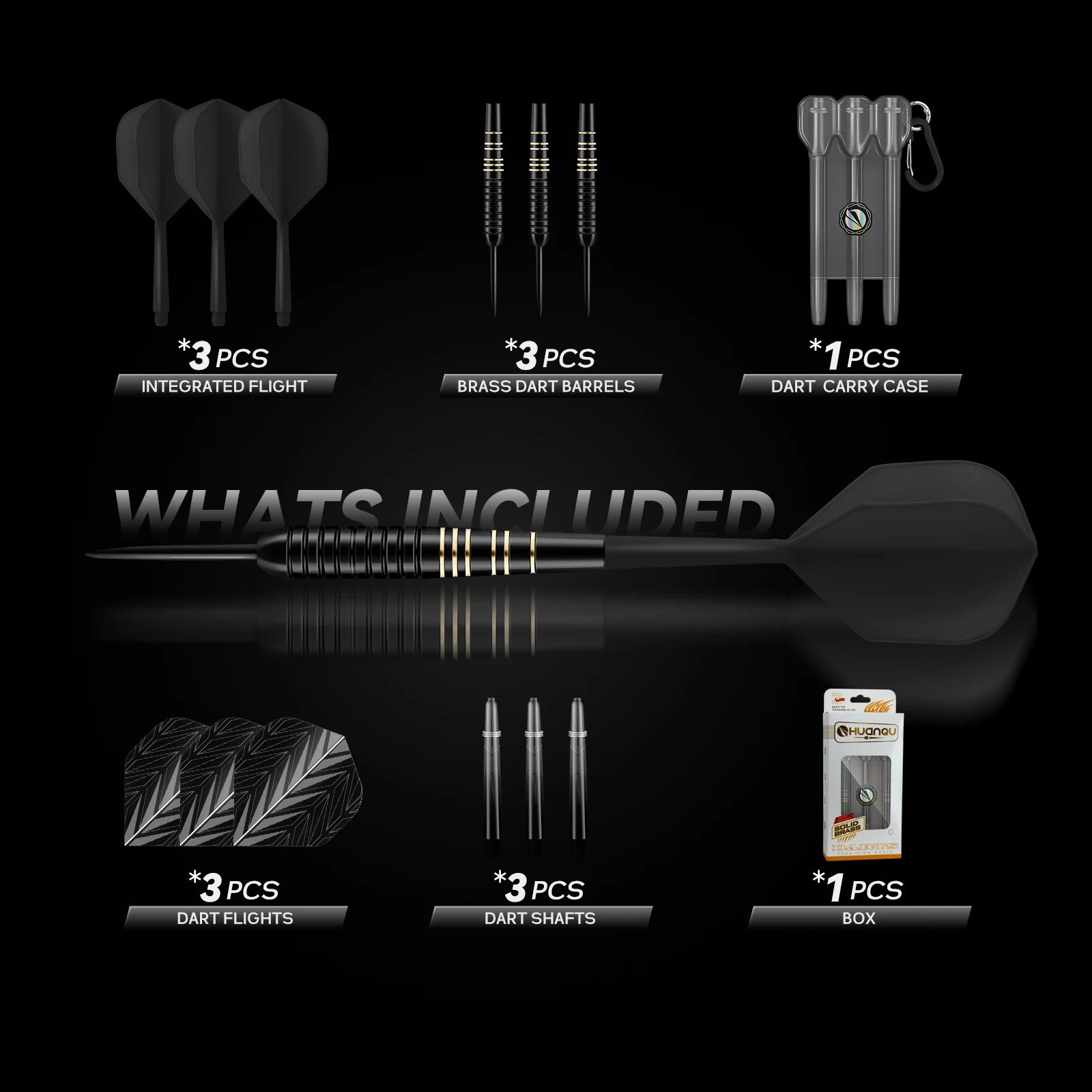 Huanqu All-In-One Copper Dart Set Includes Spare Dart Shafts and Wings and Storage Box, Professional Competition Practice Dart Set, Perfect Universal Christmas Gift, New Year Gift, Holiday Gift Set