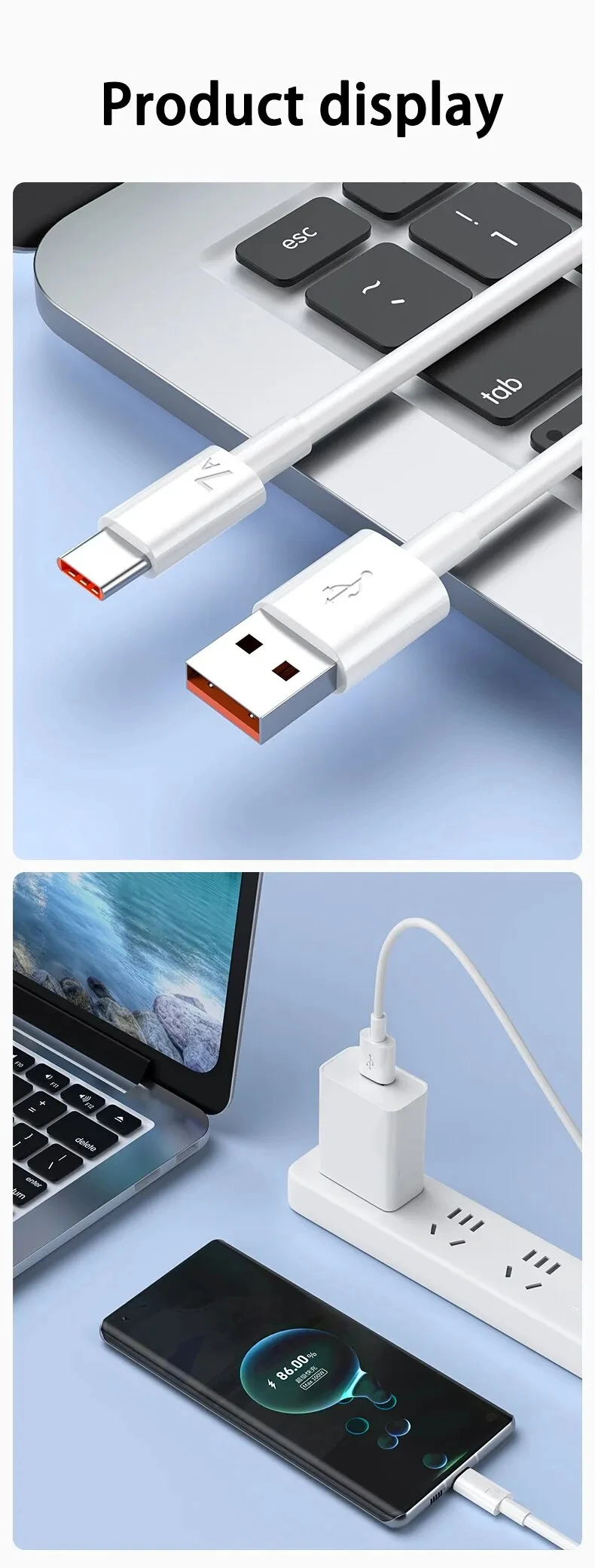 Super Fast 7A 100W Type C USB Charging Cable