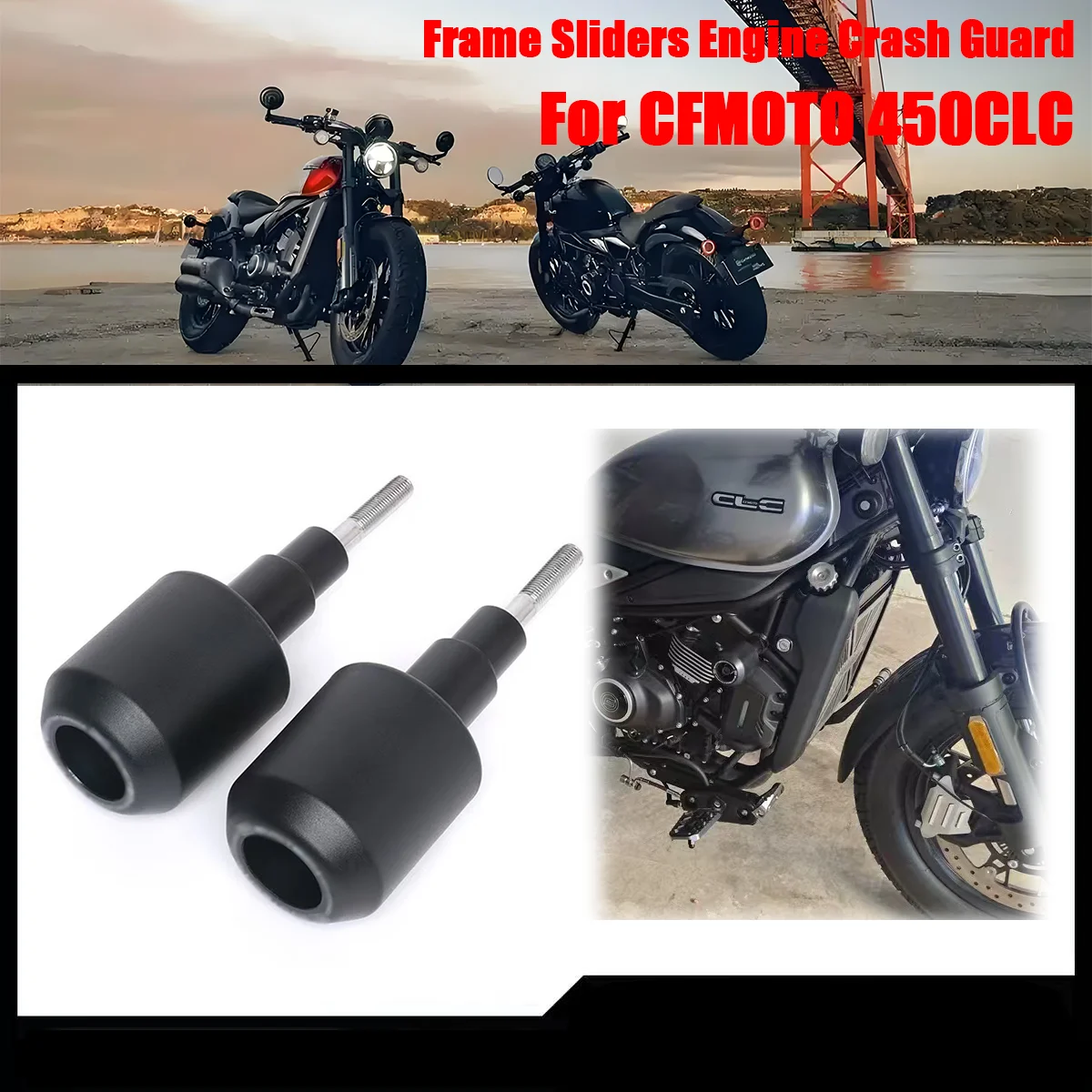 For CFMOTO 450CLC 450CL-C Frame Sliders Engine Crash Guard Falling Protection Bobber CLC450 450 CLC CL-C Fairing Anti-Crash Pad