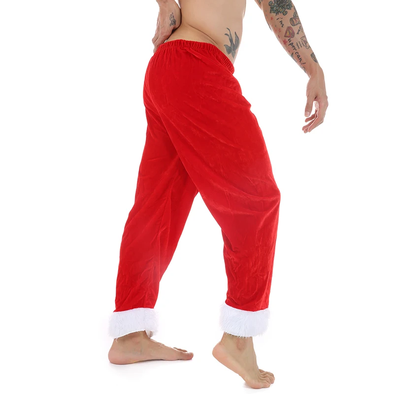Weihnachtsmann Hose Roter Samt Weihnachtskostüme Feier Kostüme Unisex Zuhause Pyjama Hosen Warme lange Unterhosen – Detail 4