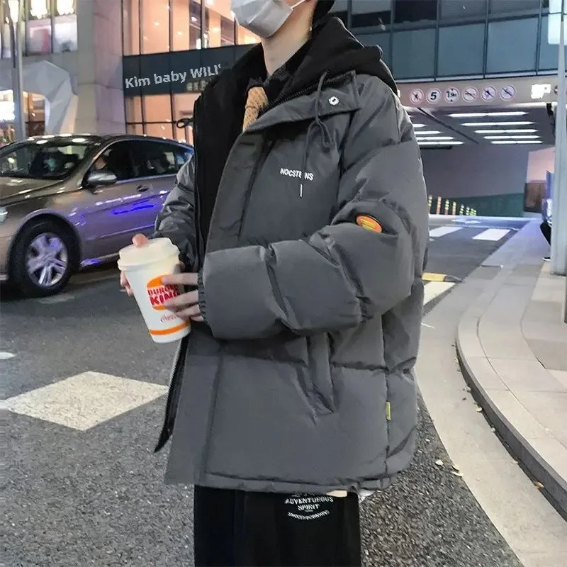 다운 코튼 패딩 남성용 겨울 코트 재킷, 기모 두꺼운 후드 파카, 루즈핏 코튼 코트, 가을 겨울 시즌