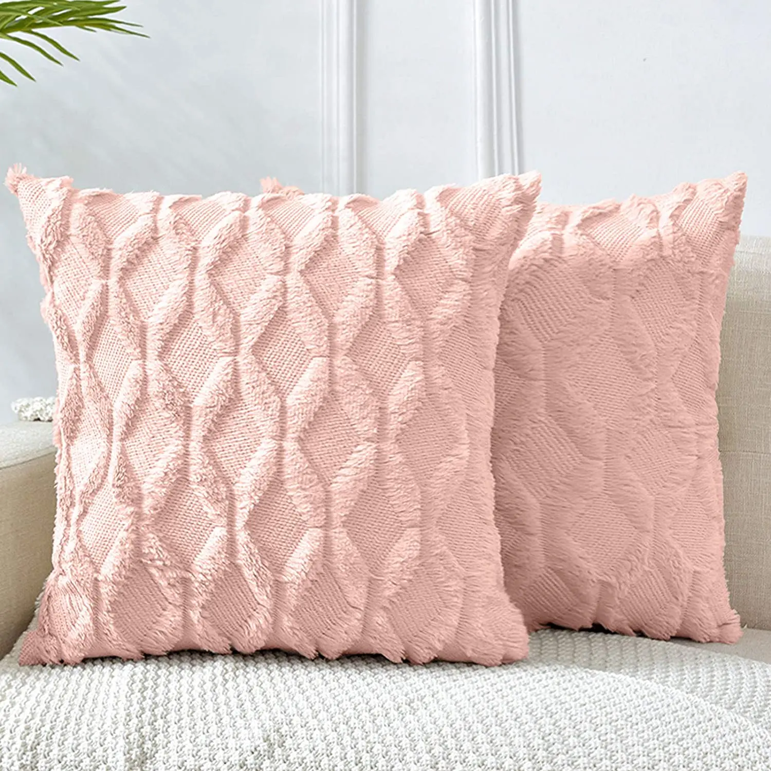 

Pink Plush Pillow Cover Rhombus Cushion Cover 45x45 Boho Style Pillowcase For Living Room Chair Home Decor House Cushions