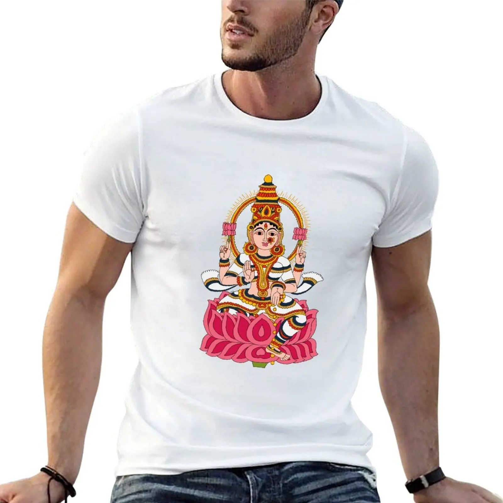 goddess Lakshmi kalamkari white T-Shirt anime figures custom shirt mens graphic t-shirts big and tall