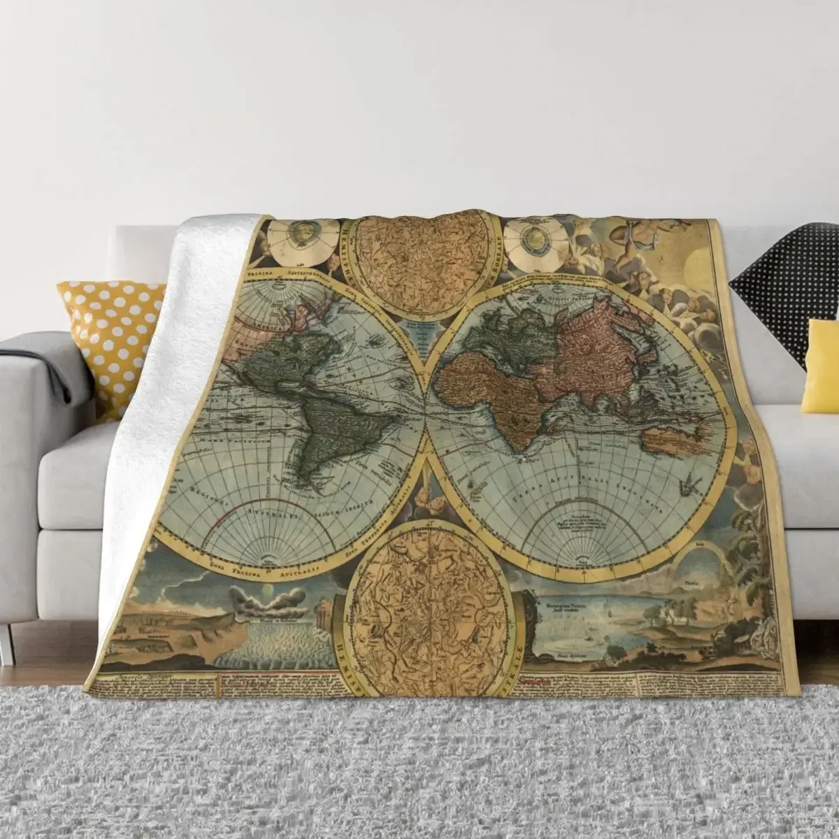 Ancient Old World Map Blanket Flannel Novelty Warm Throw Blankets for Home Textile Decor