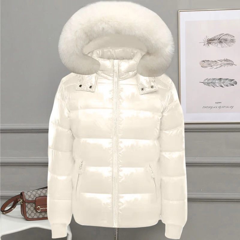 Big Fur Down Parkas Waterproof Autumn Jacket Woman New 2024 Korean Fashion Coat Female Glossy Hooded Winter Jacket Snow Wear