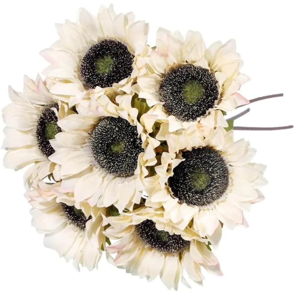 

Laelfe 7PCS White Sunflowers Artificial Flowers, Fake Silk Sunflower with Stem Vintage Fall Sunflower Decorations for Autumn