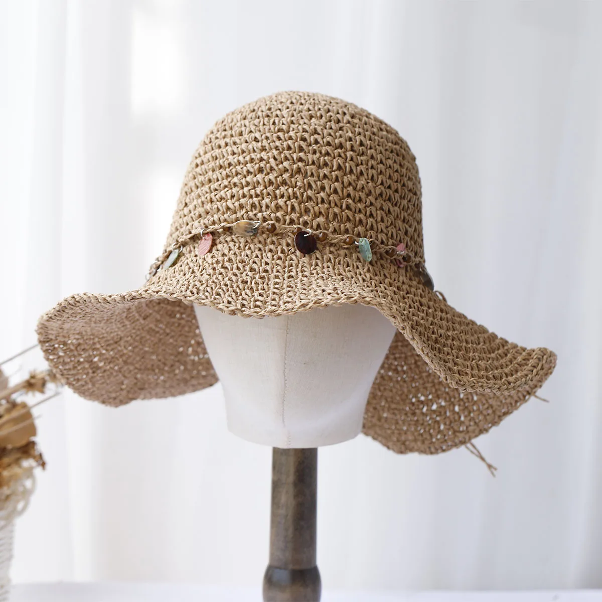 Girl New fashion Style bucket hat Multicolor Foldable Sun Crochet Hat For Beach, Travel And Vacation handmade straw hat