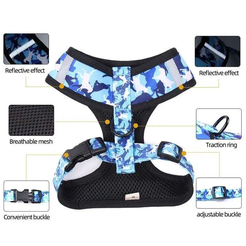 OKKPETS Camo Pet Dog Harness 5 Piece Set With Collar Leash Bow Tie Poop Bag Adjustable Puppy Comfortable No Pull Dog Accessories