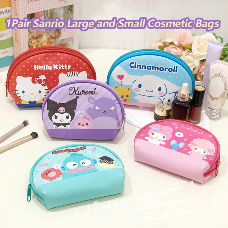 

2Pcs Sanrio Makeup Bag Kawaii Hello Kitty Kuromi Melody Coin Purse Cartoon Hangyodon Cosmetic Bag Lipstick Storage Bag Gift