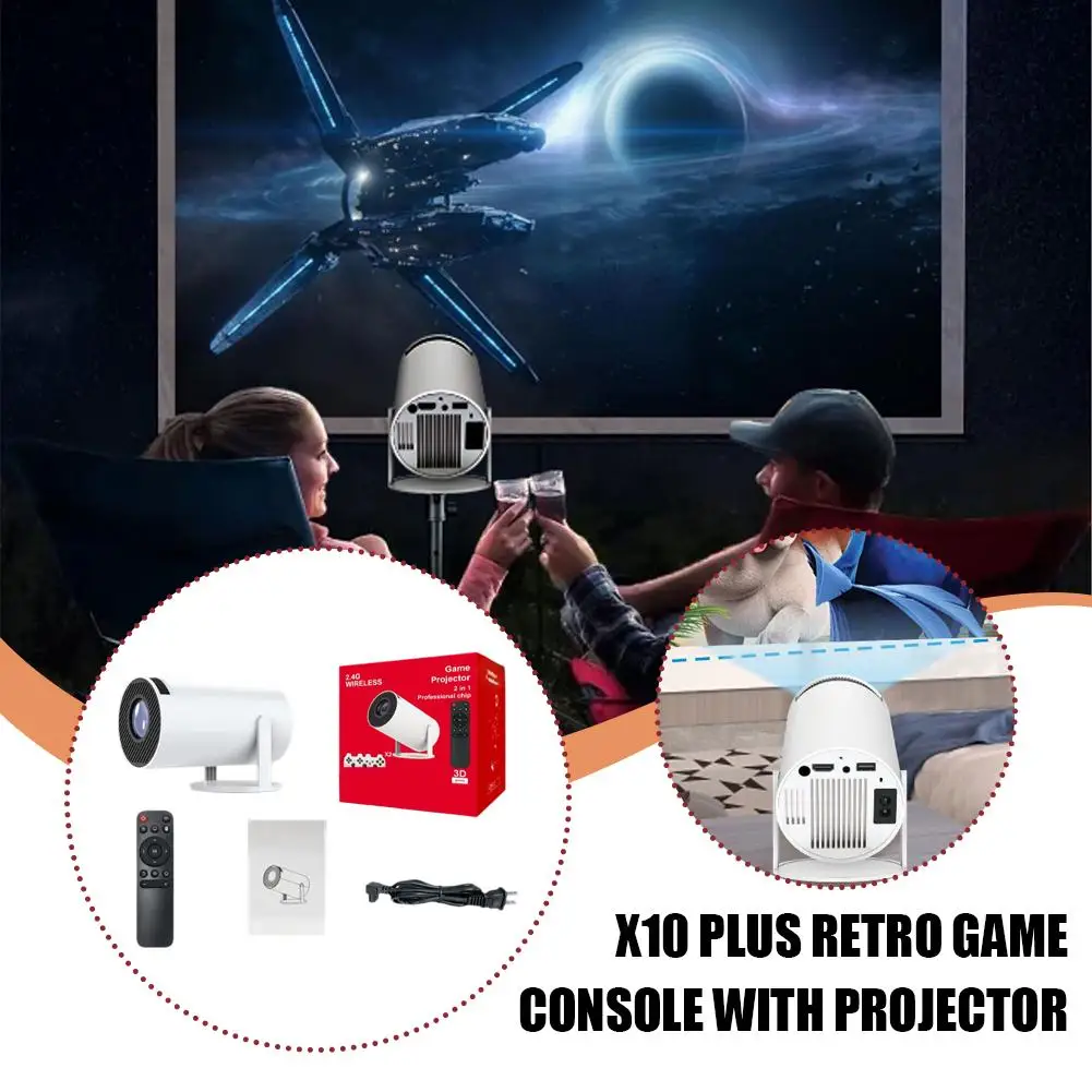 Mini Projecteur Portable pour Console de Jeu Rétro X10 Plus, Android 11.0, pour Home Cinéma en Plein Air, 4K